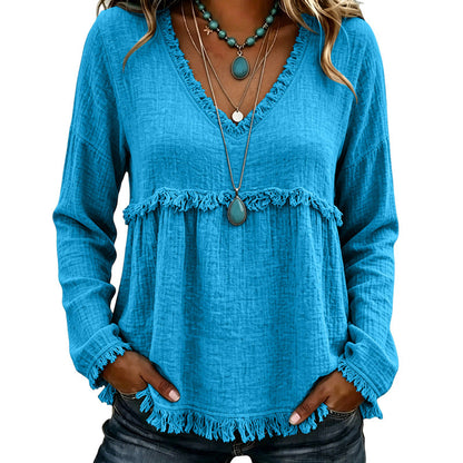 Women's Casual V-Neck Long Sleeve Top