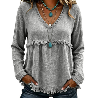 Women's Casual V-Neck Long Sleeve Top