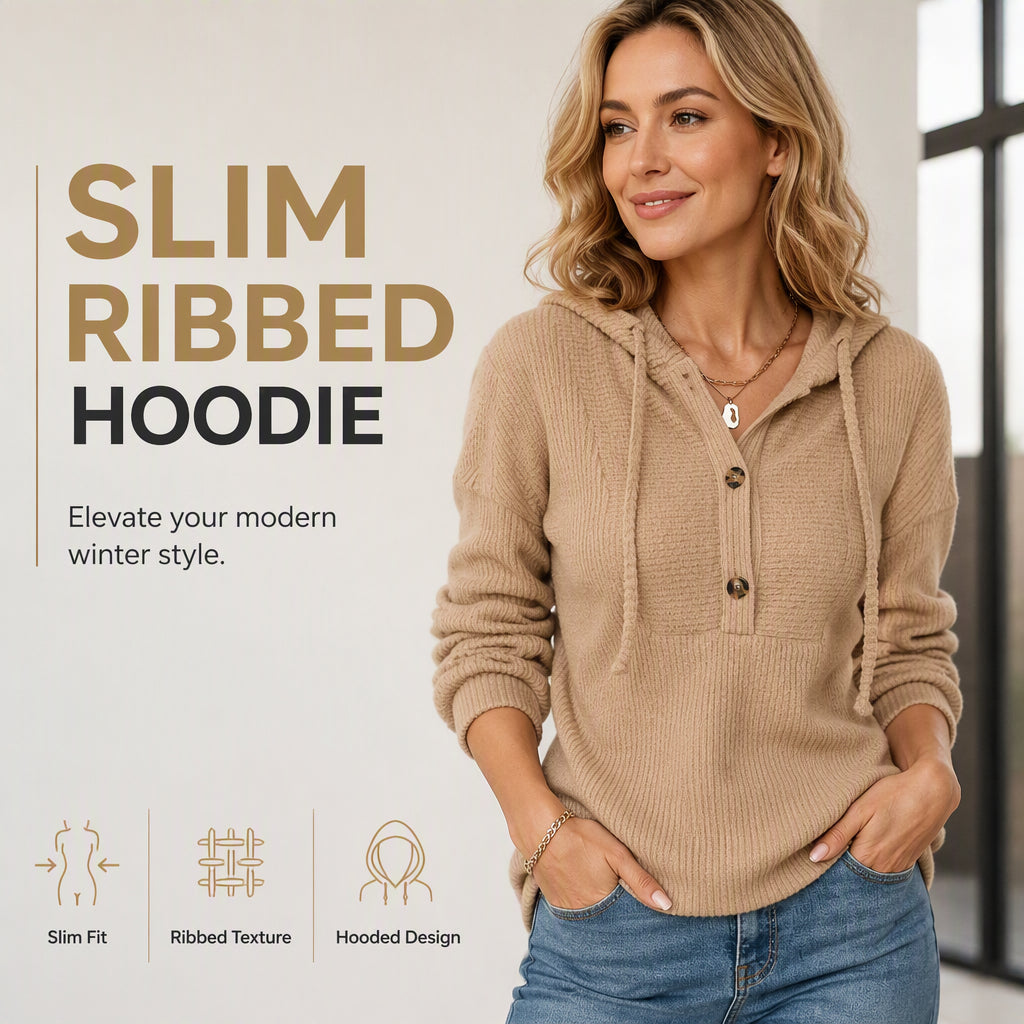 Women's Casual Ribbed Knit Pullover Hoodie