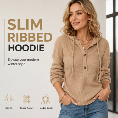 Women's Casual Ribbed Knit Pullover Hoodie