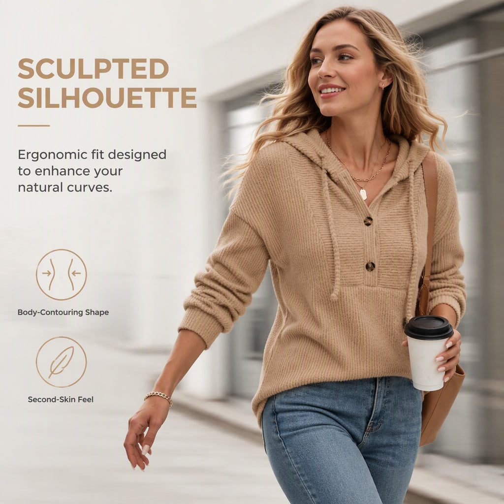 Women's Casual Ribbed Knit Pullover Hoodie