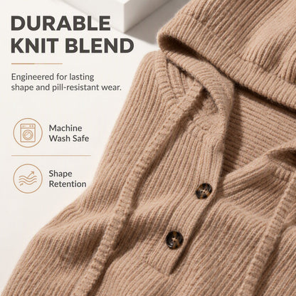 Women's Casual Ribbed Knit Pullover Hoodie