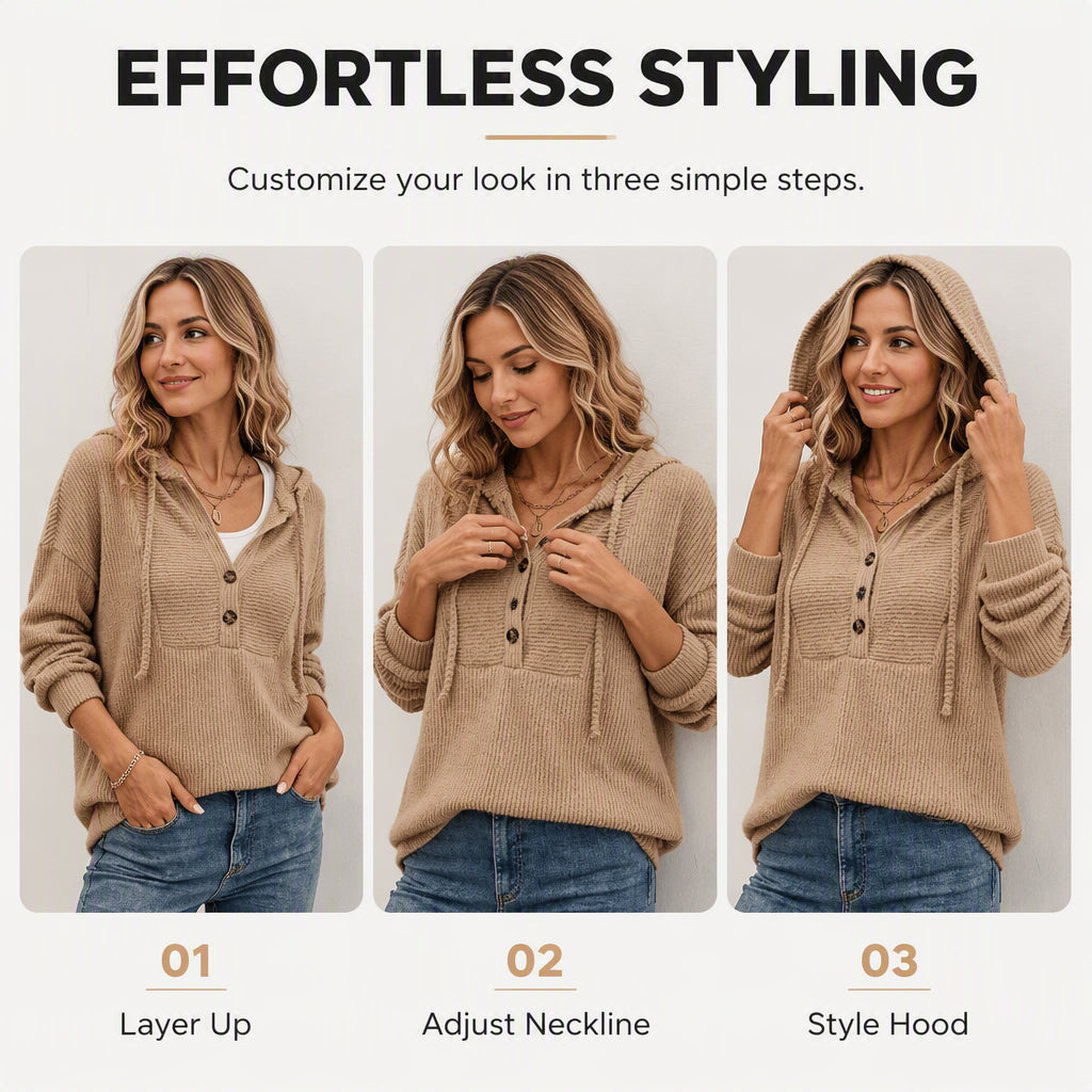 Women's Casual Ribbed Knit Pullover Hoodie