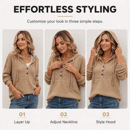 Women's Casual Ribbed Knit Pullover Hoodie