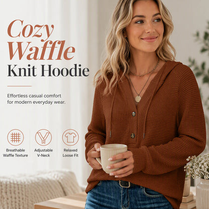 Women's Knit V-Neck Hoodie Sweatshirt
