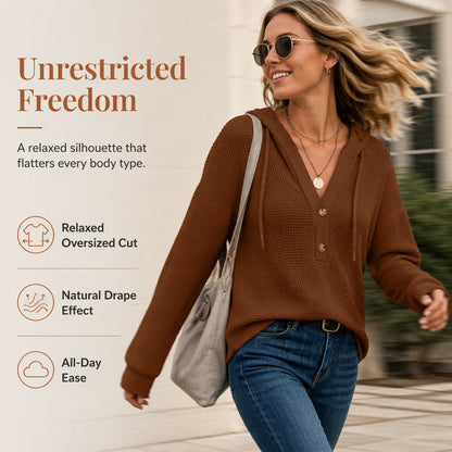 Women's Knit V-Neck Hoodie Sweatshirt