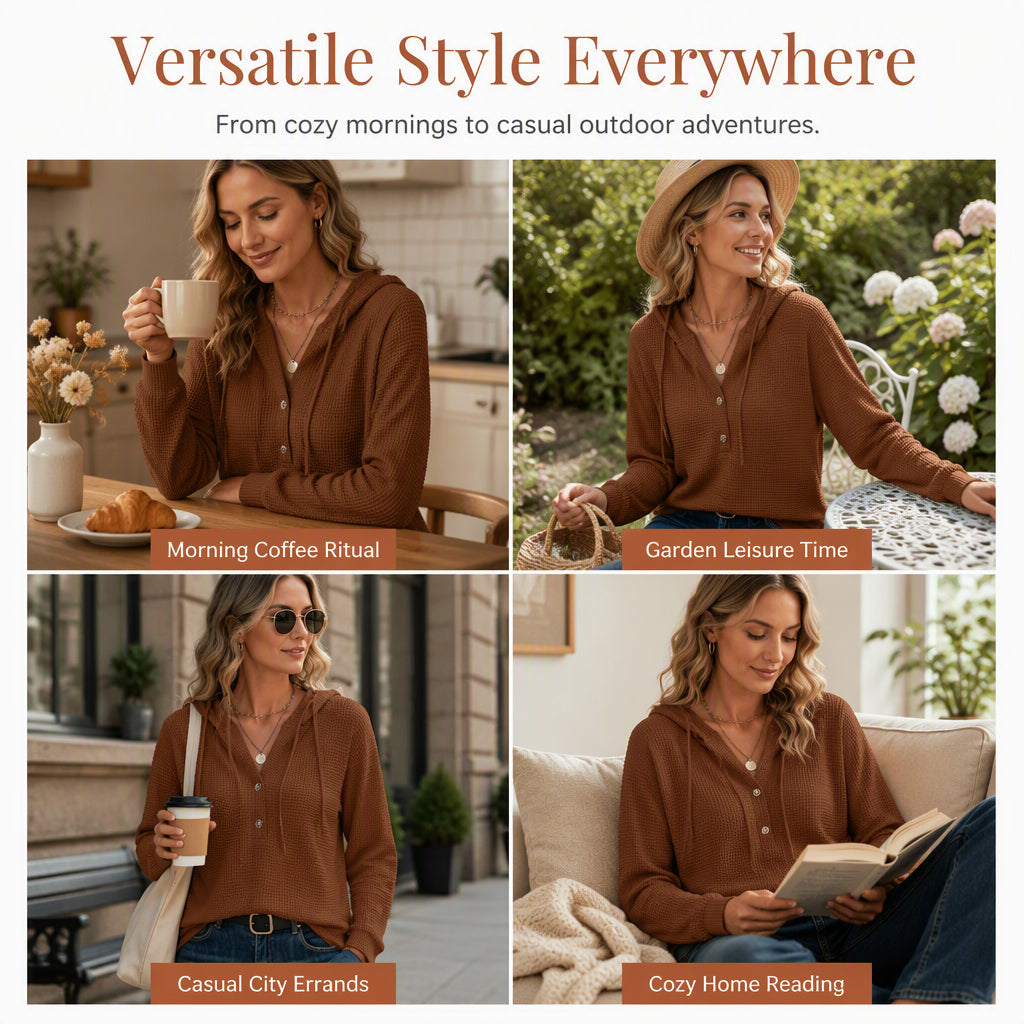 Women's Knit V-Neck Hoodie Sweatshirt