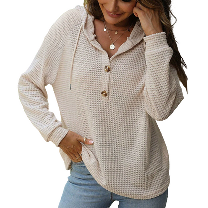 Women's Knit V-Neck Hoodie Sweatshirt