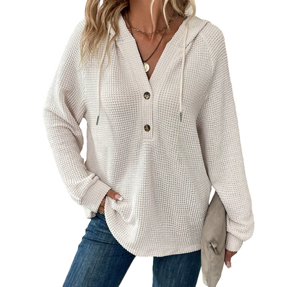 Women's Knit V-Neck Hoodie Sweatshirt