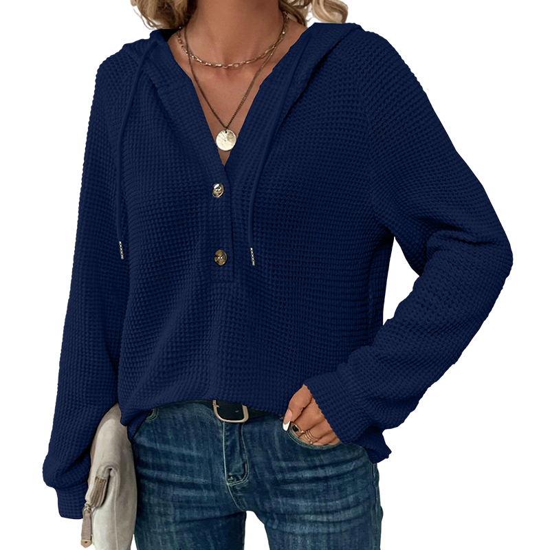 Women's Knit V-Neck Hoodie Sweatshirt
