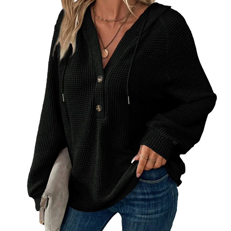 Women's Knit V-Neck Hoodie Sweatshirt
