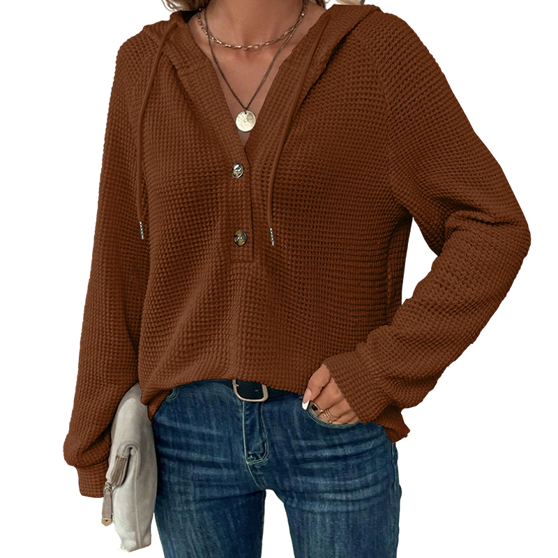 Women's Knit V-Neck Hoodie Sweatshirt
