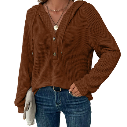 Women's Knit V-Neck Hoodie Sweatshirt