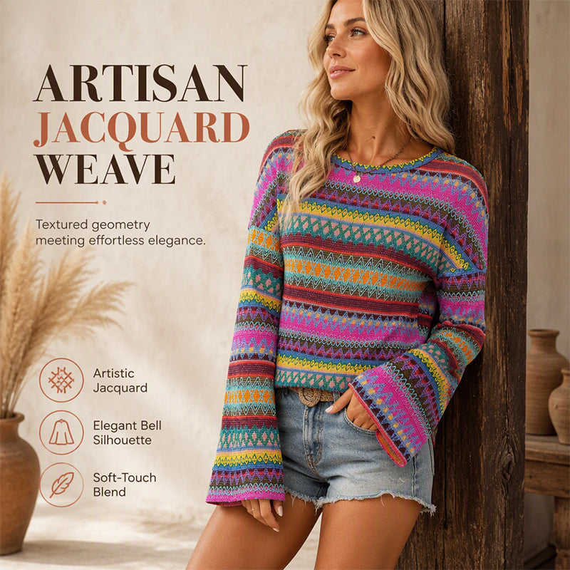 Women's Colorful Geometric Stripe Knit Sweater