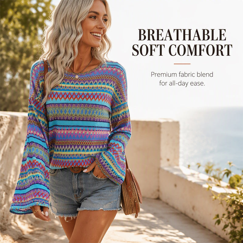 Women's Colorful Geometric Stripe Knit Sweater