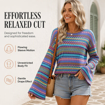 Women's Colorful Geometric Stripe Knit Sweater