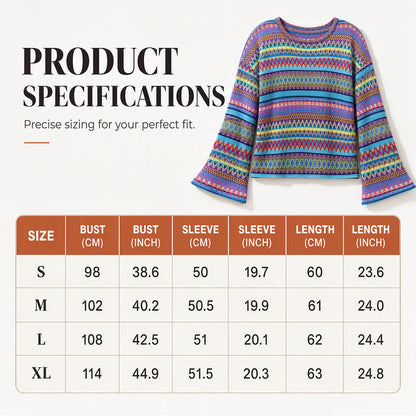 Women's Colorful Geometric Stripe Knit Sweater