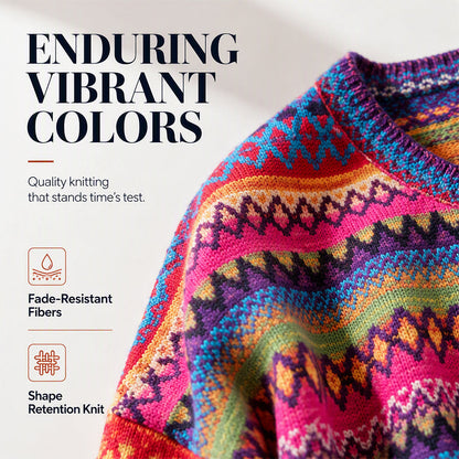 Women's Colorful Geometric Stripe Knit Sweater