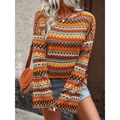 Women's Colorful Geometric Stripe Knit Sweater