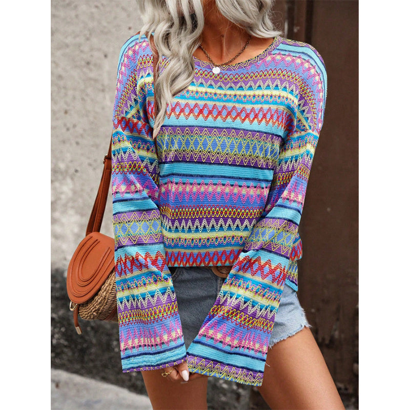 Women's Colorful Geometric Stripe Knit Sweater