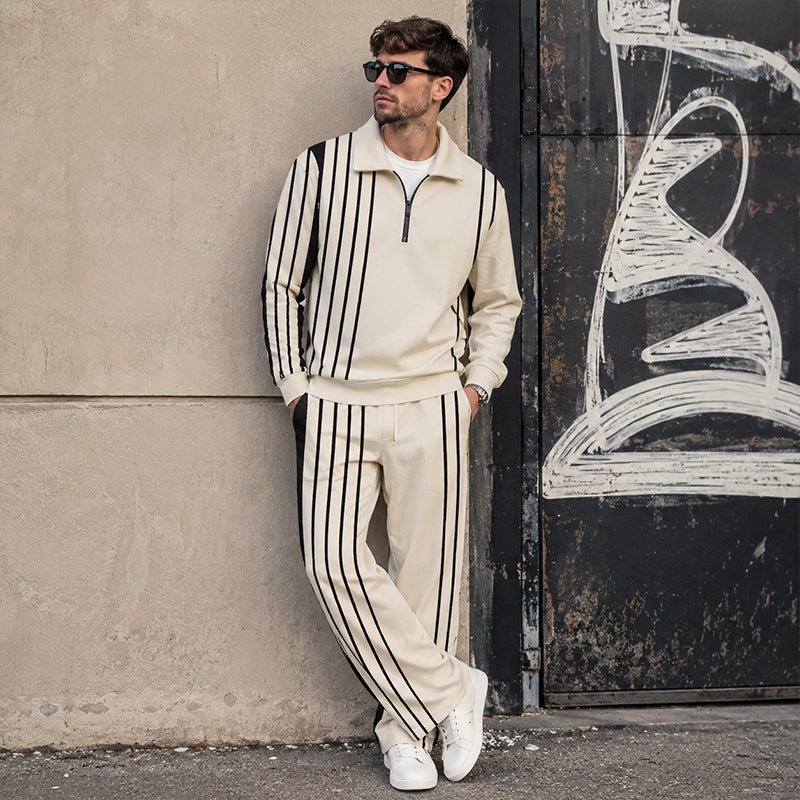 Men's Printed Half-Zip Sweatshirt & Pants Tracksuit Set