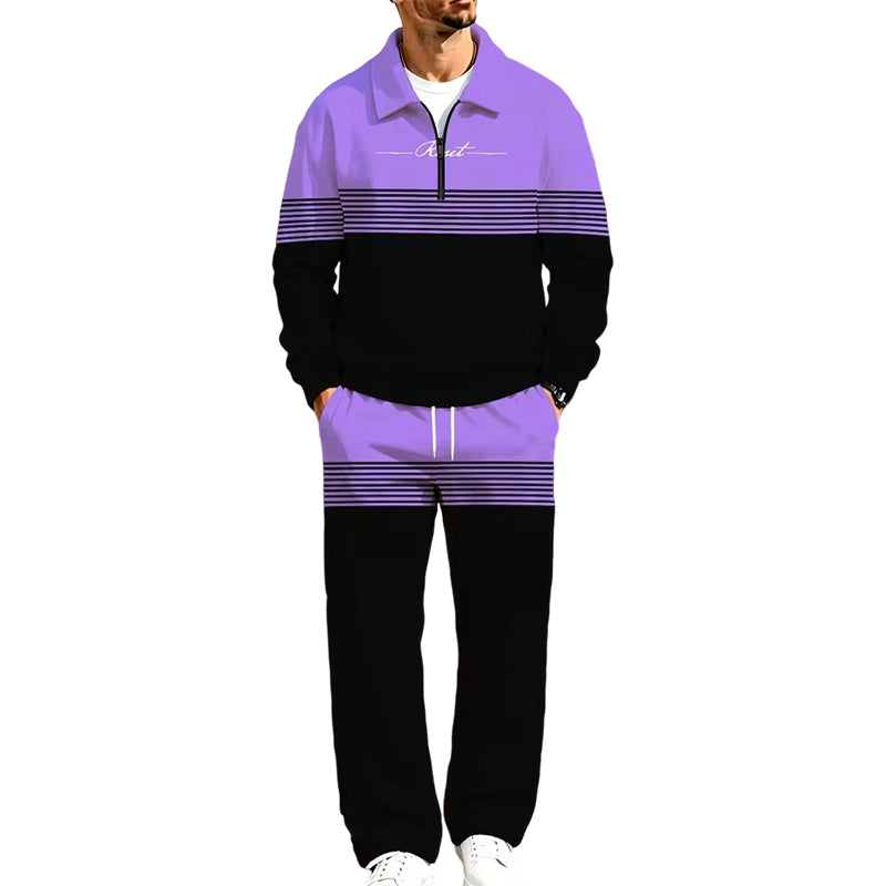Men's Printed Half-Zip Sweatshirt & Pants Tracksuit Set