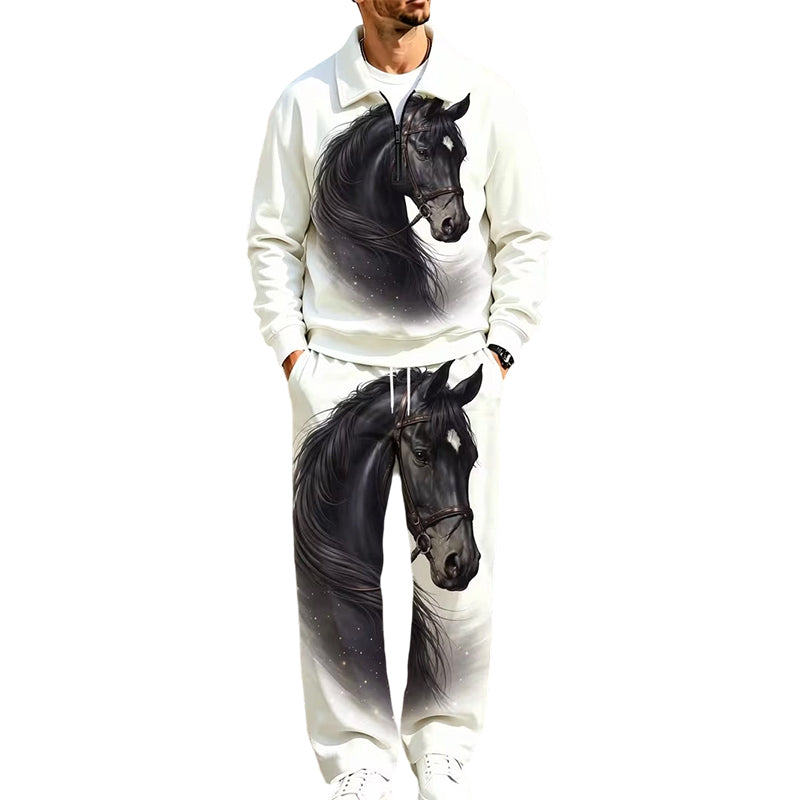 Men's Printed Half-Zip Sweatshirt & Pants Tracksuit Set