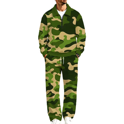 Men's Printed Half-Zip Sweatshirt & Pants Tracksuit Set