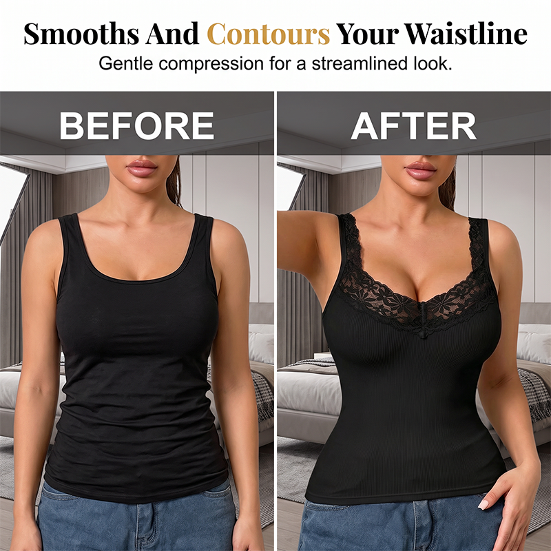 👚Seasonal Style - Lace Trim Slim Fit Tank Top – Flattering Curves & Multi‑Occasion Wear as Base Layer or Standalone Top