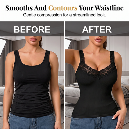 👚Seasonal Style - Lace Trim Slim Fit Tank Top – Flattering Curves & Multi‑Occasion Wear as Base Layer or Standalone Top