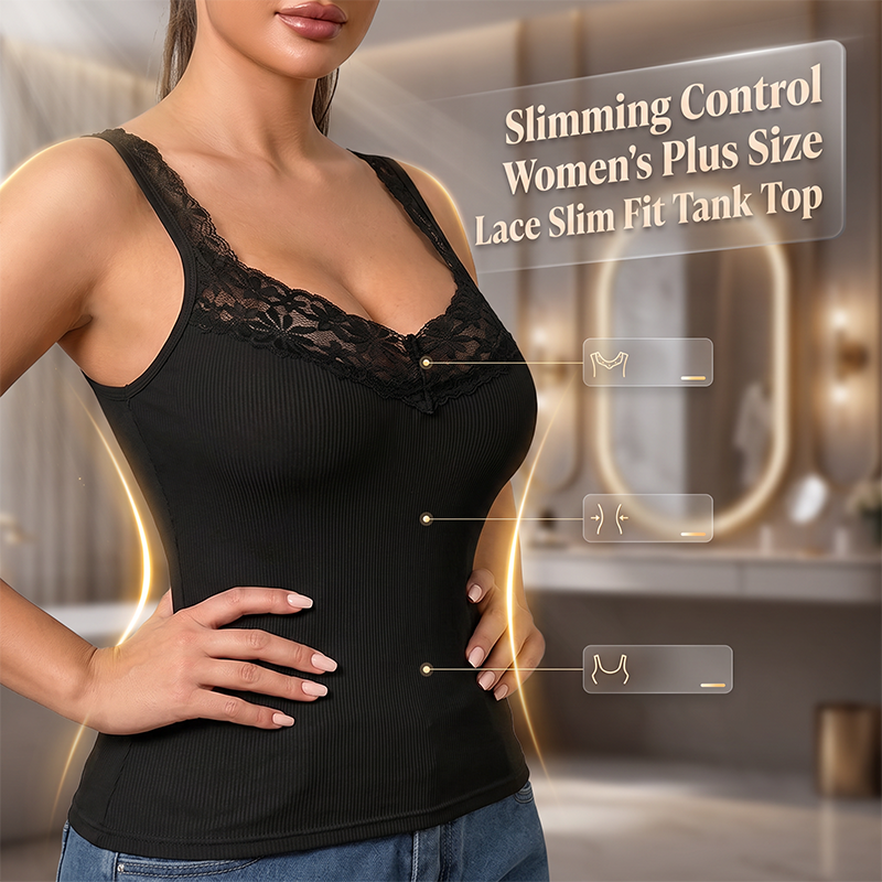 👚Seasonal Style - Lace Trim Slim Fit Tank Top – Flattering Curves & Multi‑Occasion Wear as Base Layer or Standalone Top