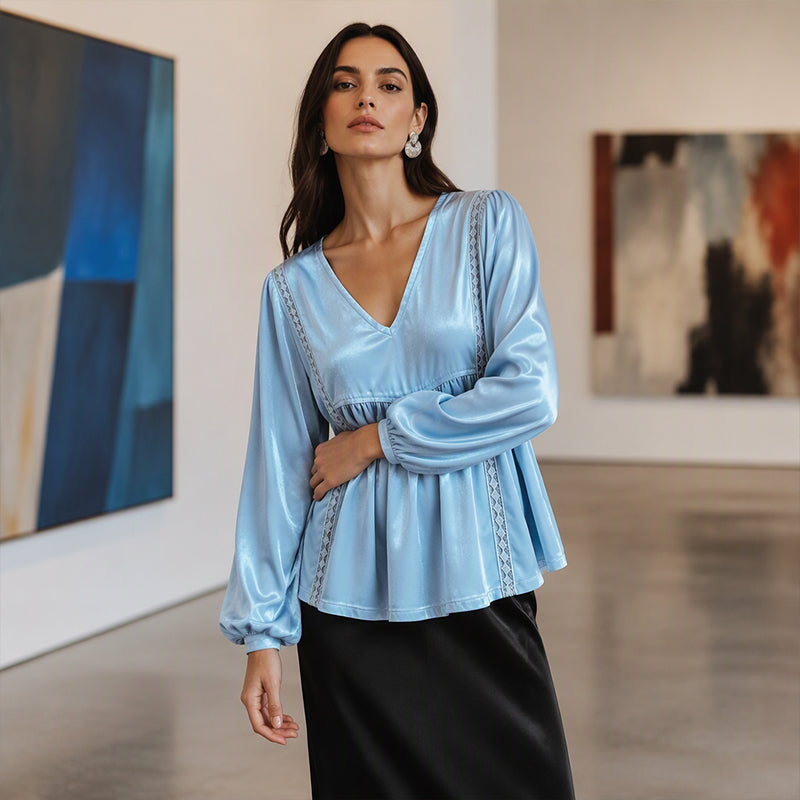 Women's Elegant V-Neck Velvet Top