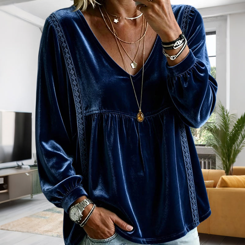 Women's Elegant V-Neck Velvet Top