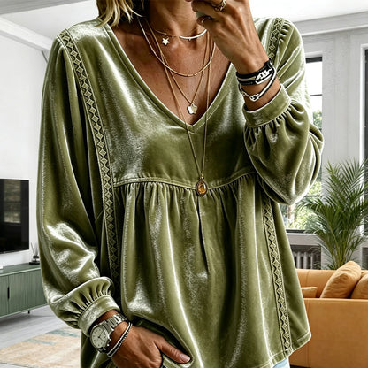 Women's Elegant V-Neck Velvet Top