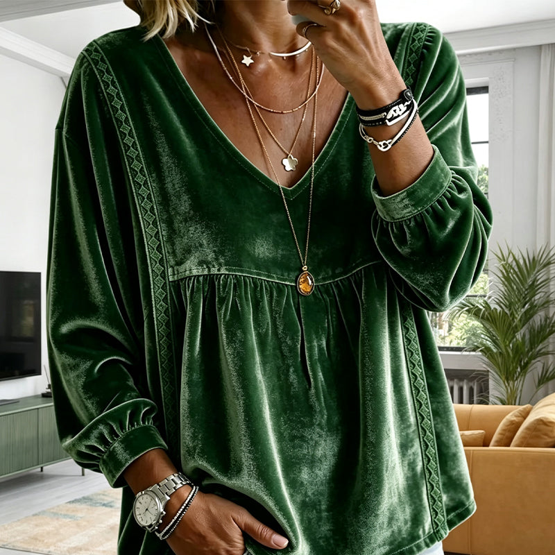 Women's Elegant V-Neck Velvet Top