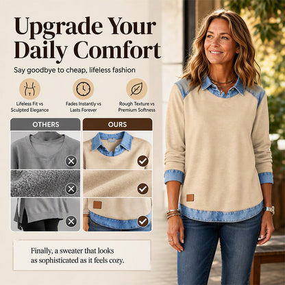 Women's Long Sleeve Denim Patchwork Sweatshirt