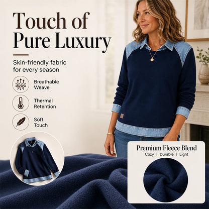Women's Long Sleeve Denim Patchwork Sweatshirt