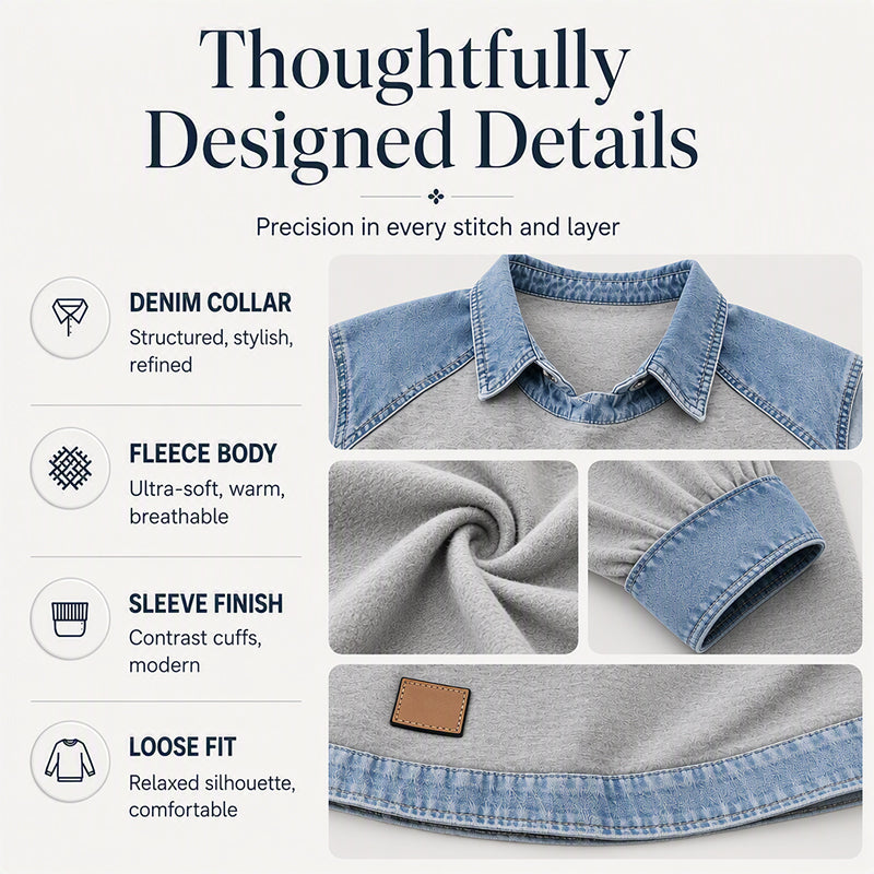Women's Long Sleeve Denim Patchwork Sweatshirt