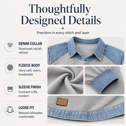 Women's Long Sleeve Denim Patchwork Sweatshirt