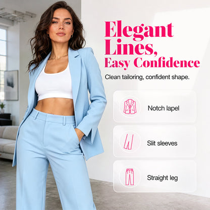 Women's Elegant Blazer and Straight-Leg Pants Set
