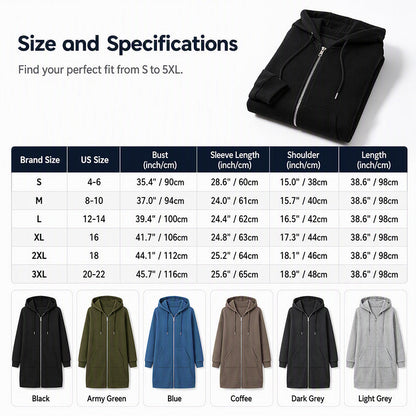 Women Mid-Length Hooded Sweatshirt Jacket Casual Zip Up Cardigan Coat with Pockets