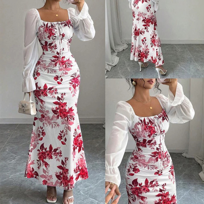 Women's Elegant Floral Print Flare Dress