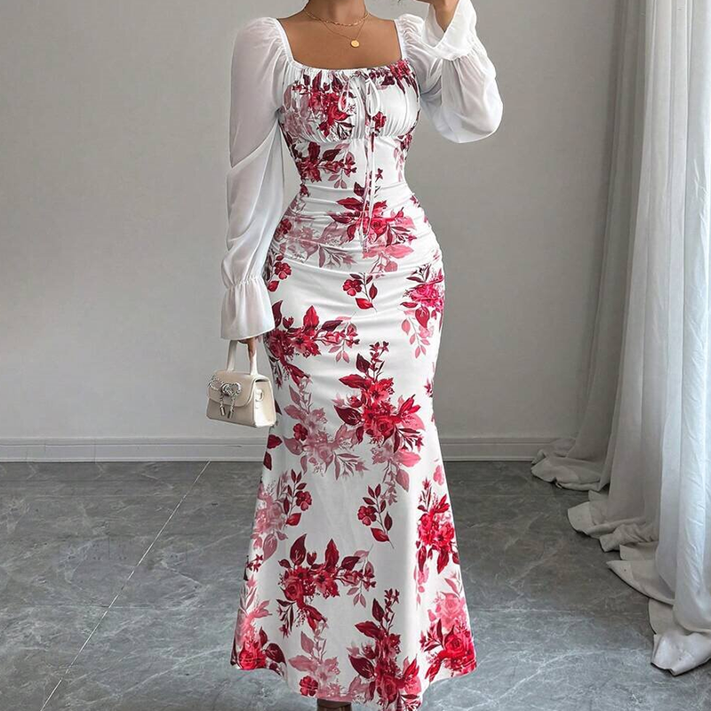 Women's Elegant Floral Print Flare Dress