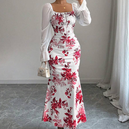 Women's Elegant Floral Print Flare Dress