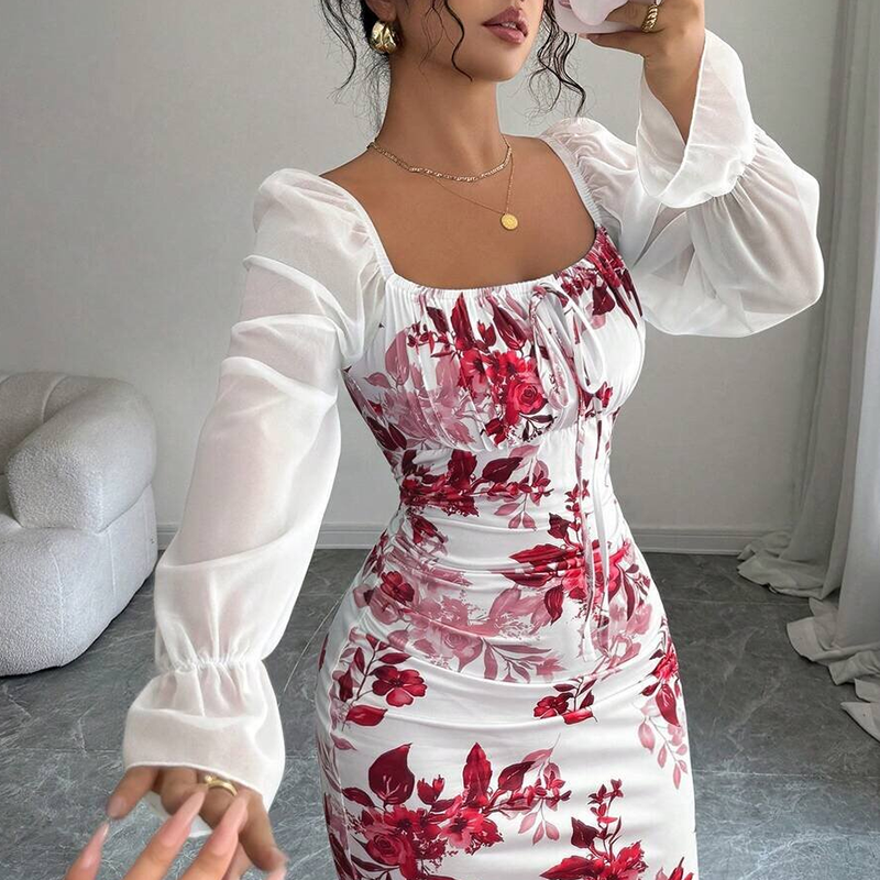 Women's Elegant Floral Print Flare Dress