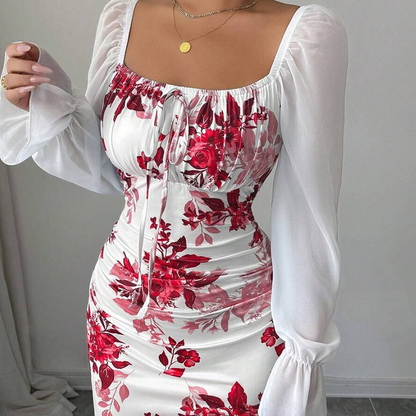 Women's Elegant Floral Print Flare Dress