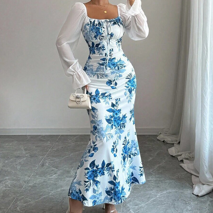 Women's Elegant Floral Print Flare Dress