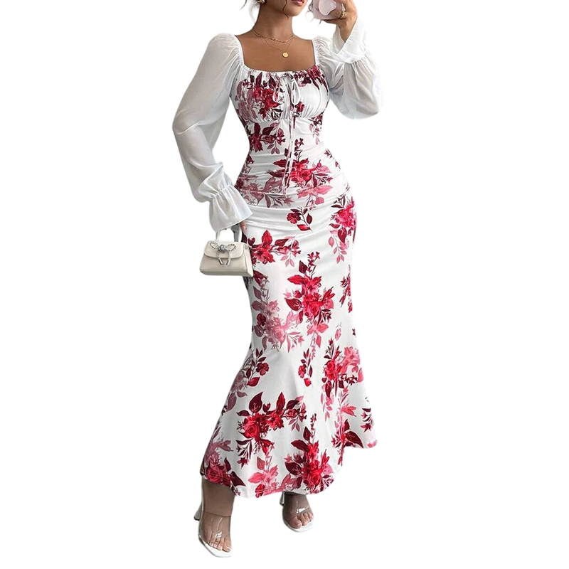 Women's Elegant Floral Print Flare Dress