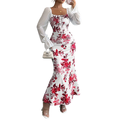 Women's Elegant Floral Print Flare Dress
