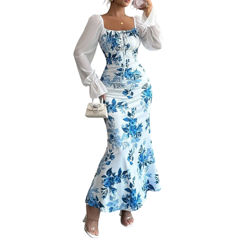 Women's Elegant Floral Print Flare Dress